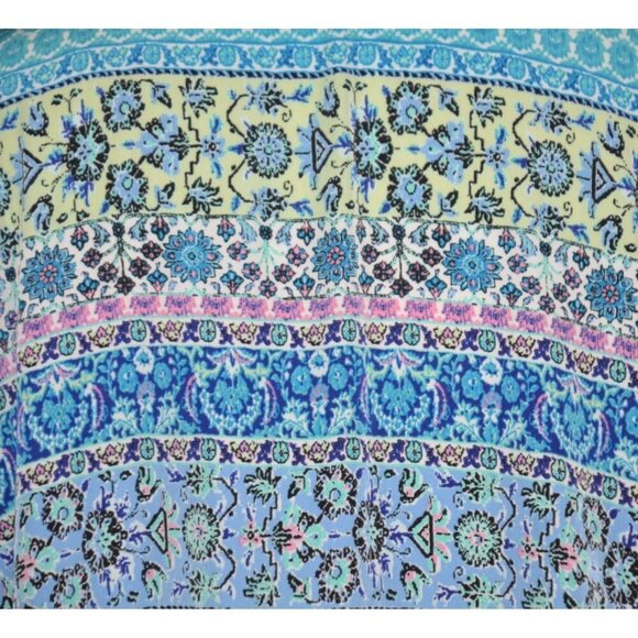 Liberty Love Blue Floral Cardigan Kimono Jacket Size L Long Fringe Festival Boho - Picture 10 of 14